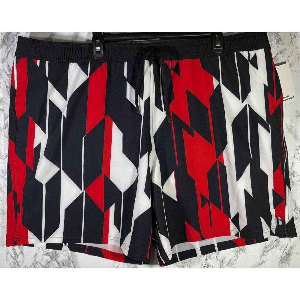 Sports Illustrated Mens XXL Geometric Swim Trunks Red/White/Blue 90% Polyester